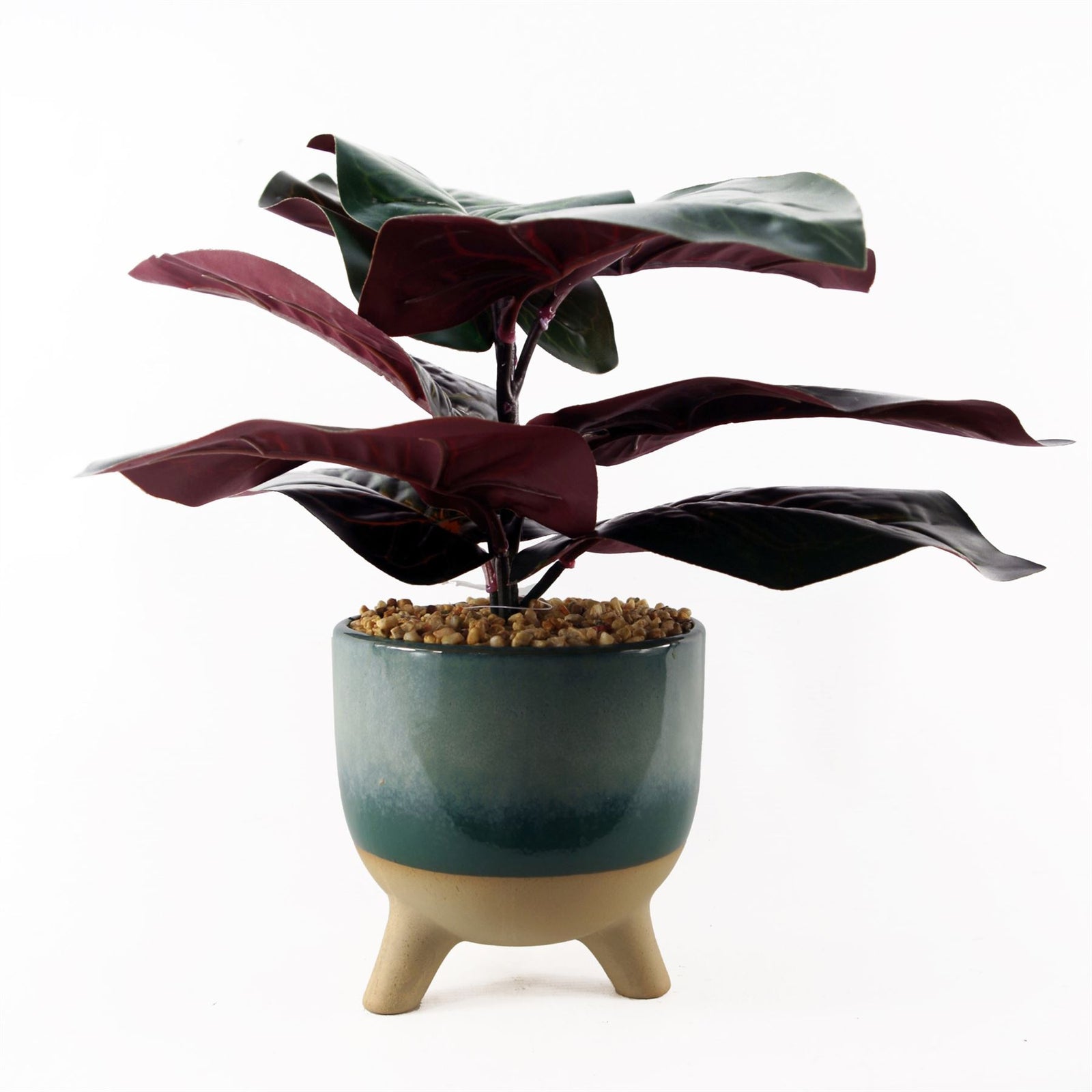 35cm Artificial Ficus Plant With Teal Blue Green Ceramic Planter