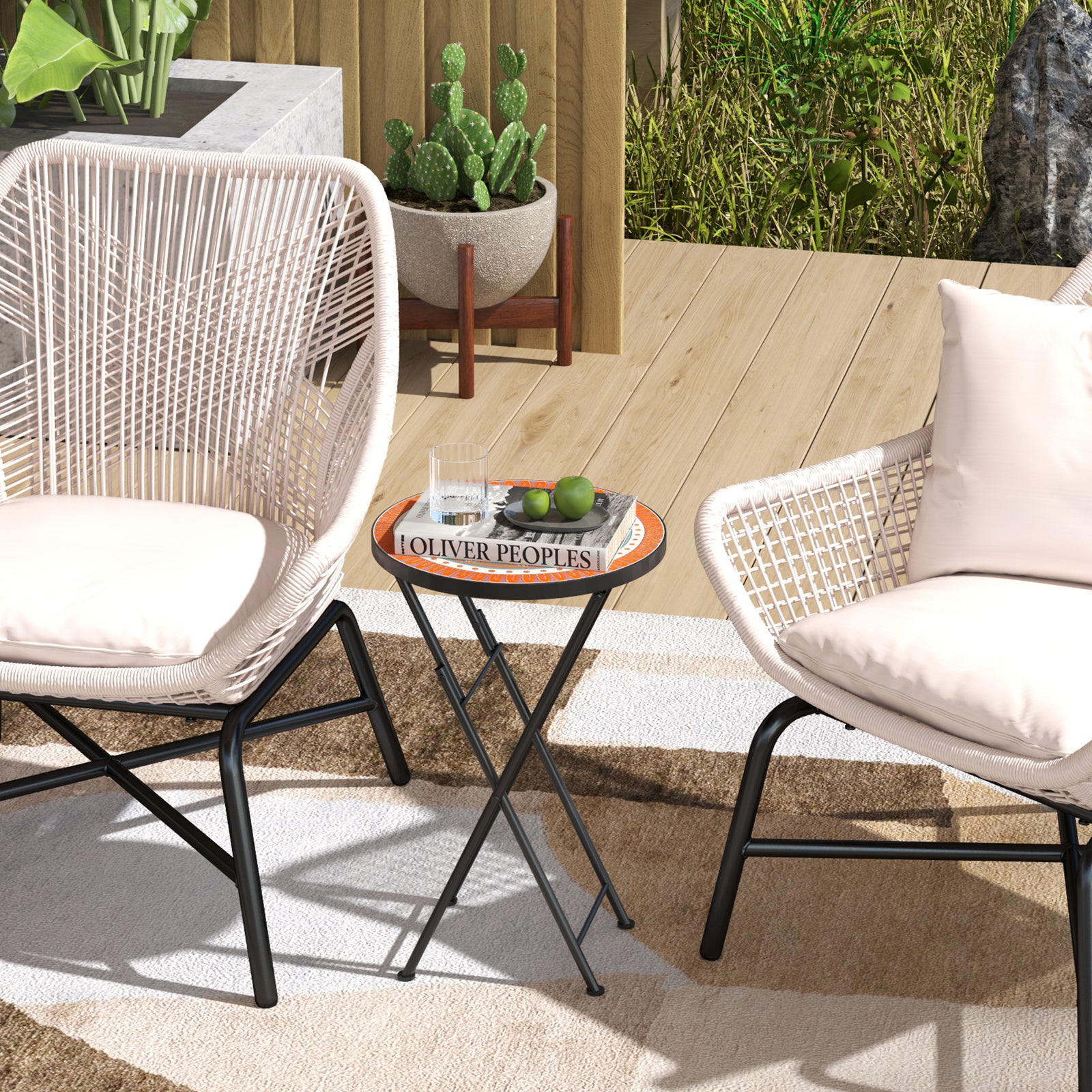 Mosaic Garden Table, 35.5cm Folding Coffee Table | Orange
