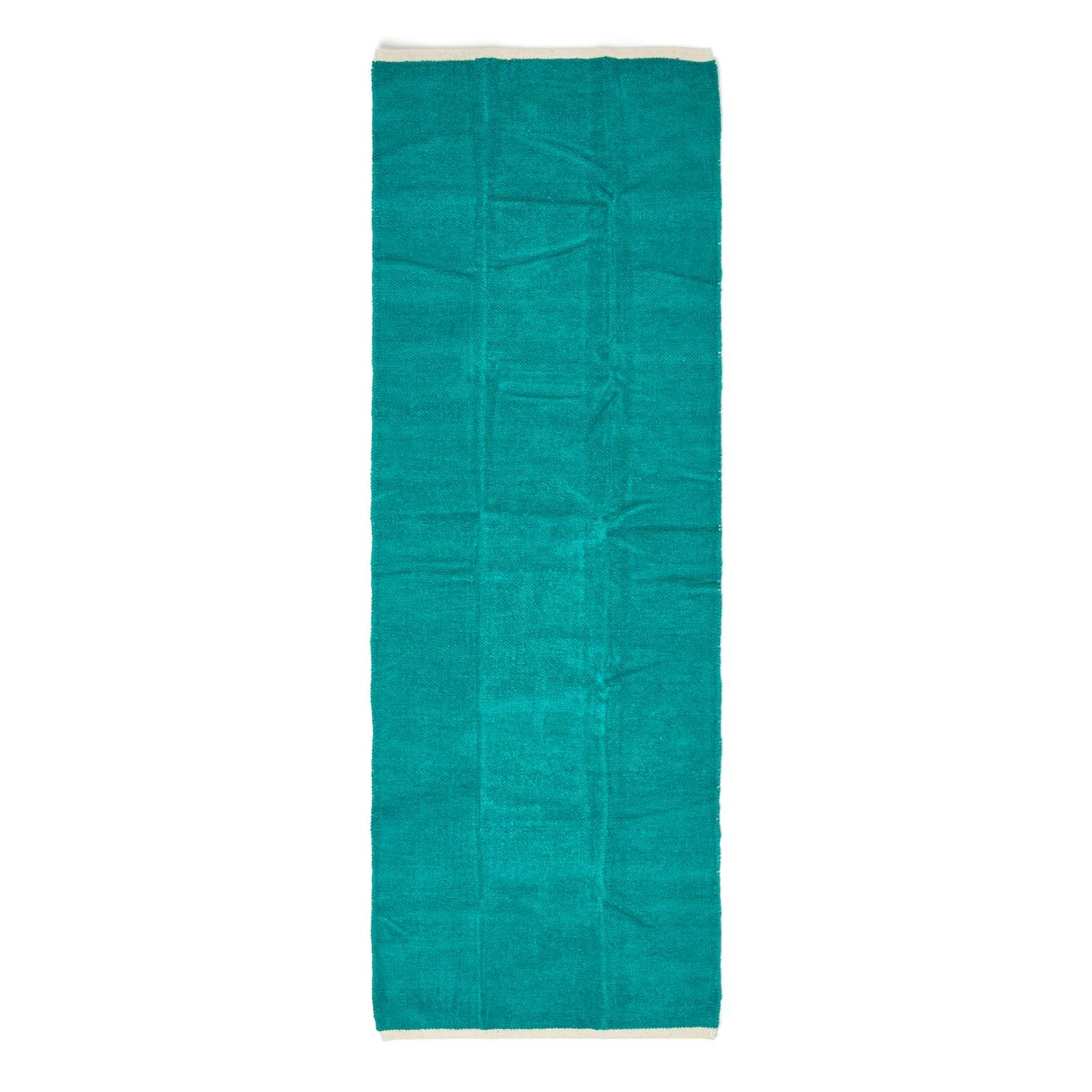 Plain Chenille 100% Cotton  Rug With Natural Trim | 200cm | Teal Green