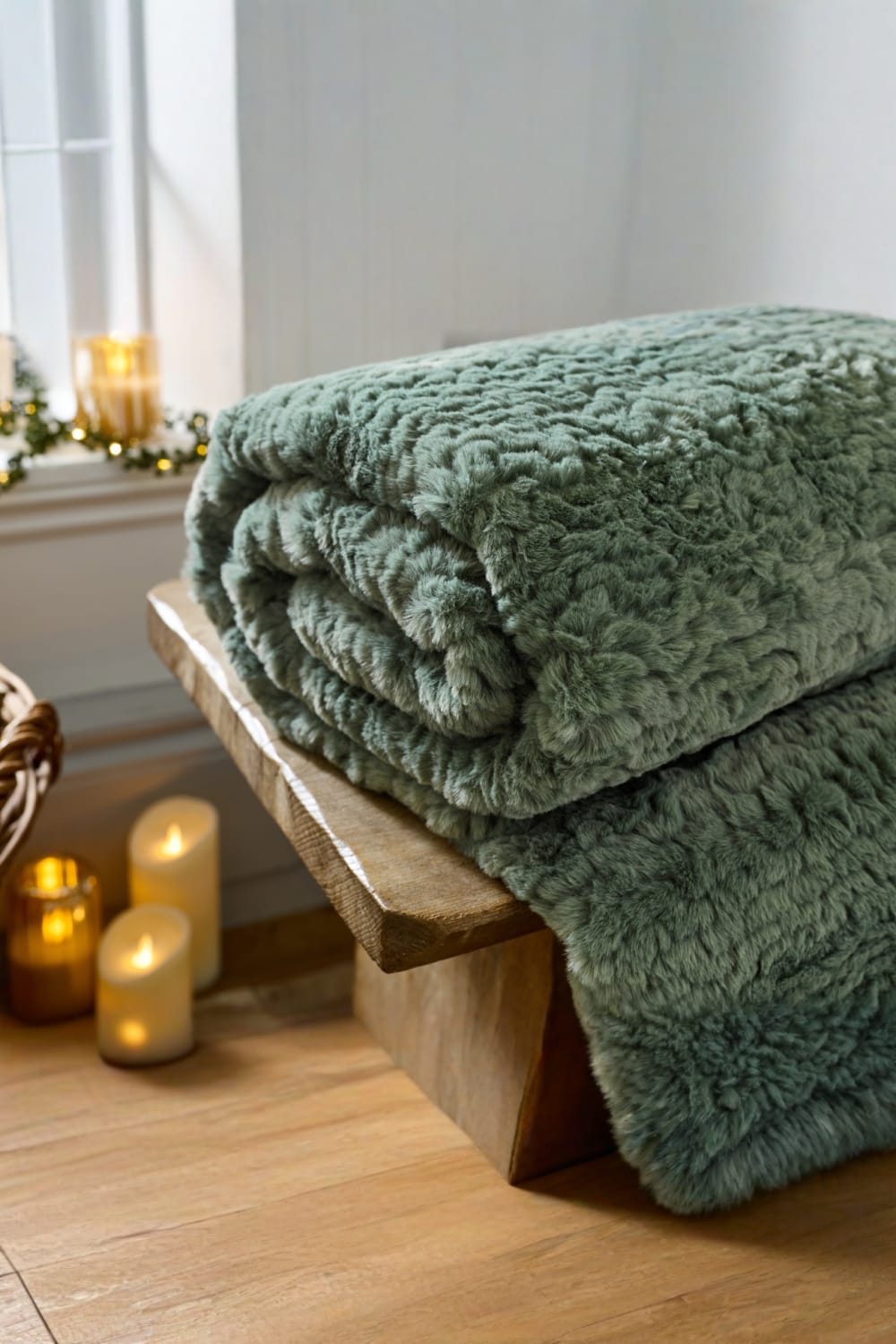 Ashridge Soft Faux Fur Throw 130x170cm – Elegant Textured Blanket | 130cm x 170cm | Green