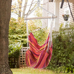 Portable Hanging Chair With Cotton Rope Wooden Support Bar | Red