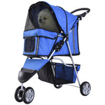 Pet Stroller Pushchair Carrier For Cat Puppy With 3 Wheels | Blue