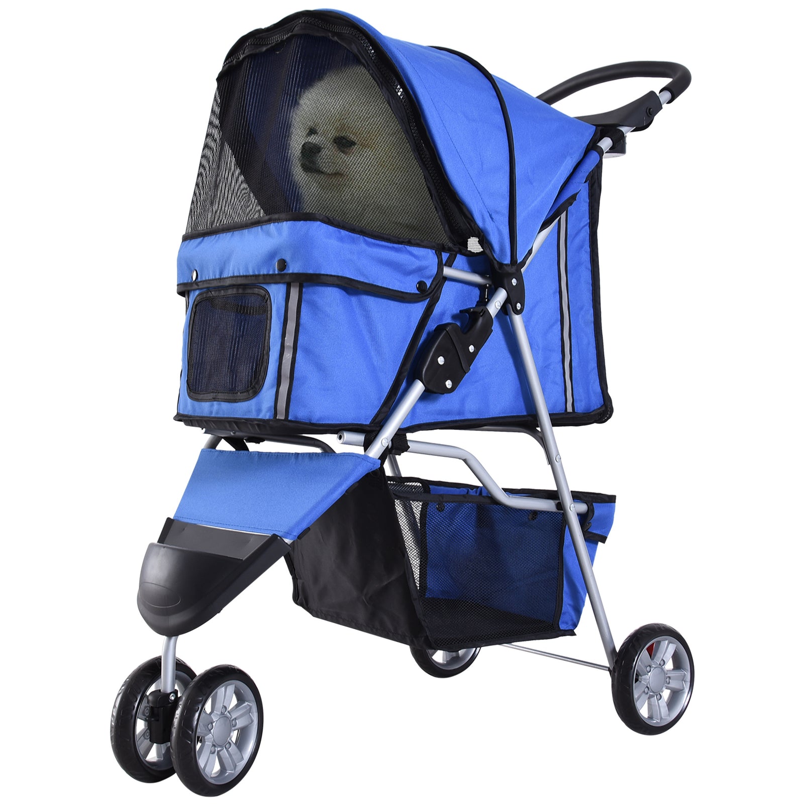 Pet Stroller Pushchair Carrier For Cat Puppy With 3 Wheels | Blue