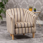 Aurora 69cm Wide Striped Fabric Tub Chair With Dark And Light Wooden Legs | Beige
