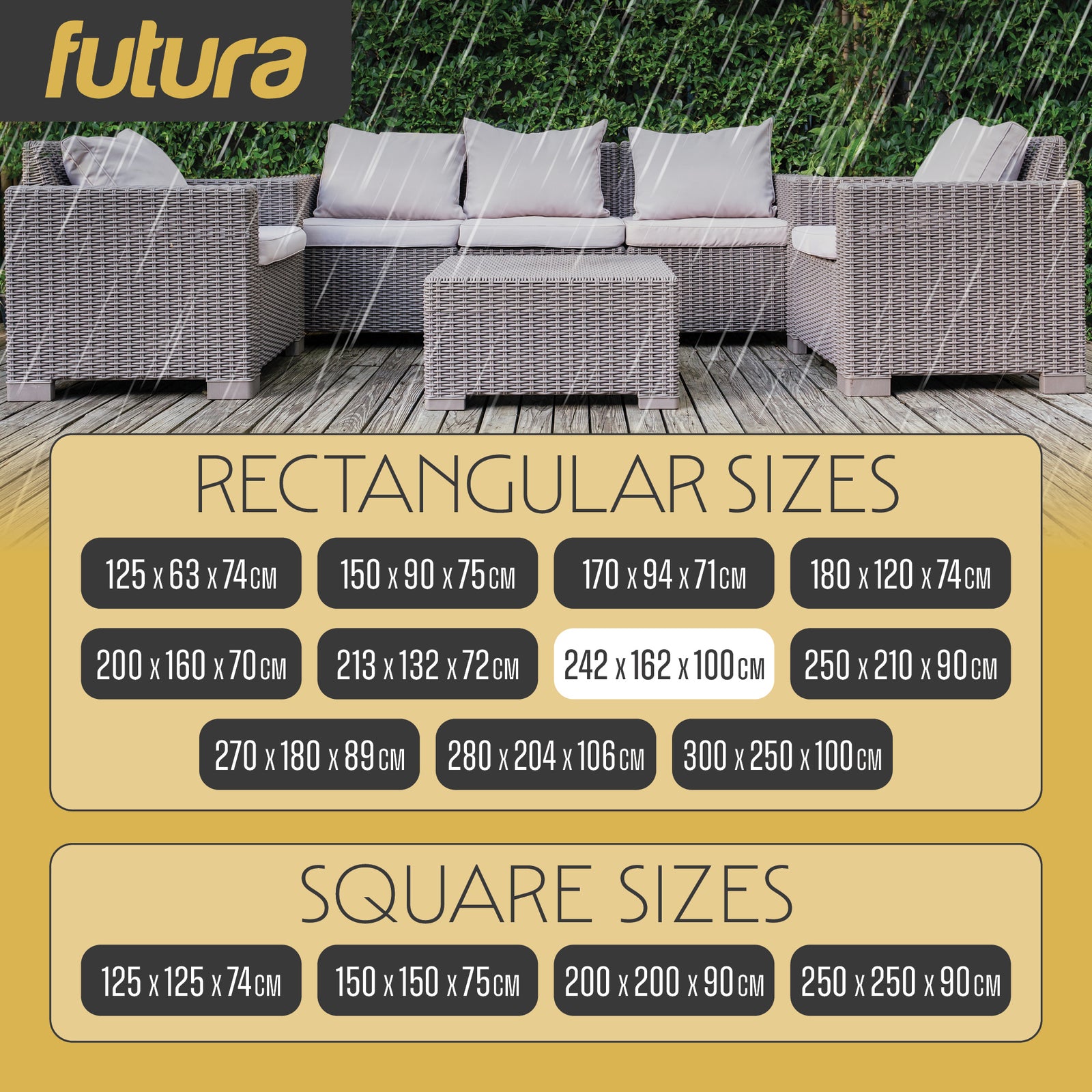 Rectangular Waterproof Garden Furniture Cover, Outdoor Patio Weatherproof Rattan Sofa Shield | 242 x 162 x 100cm | Black