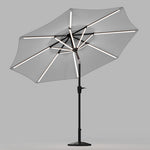 3m Solar Led Patio Umbrella, Outdoor Parasol With 16 Led Tubes, Crank Lift & Push Button Tilt With Resin Base | One Size | Light Grey