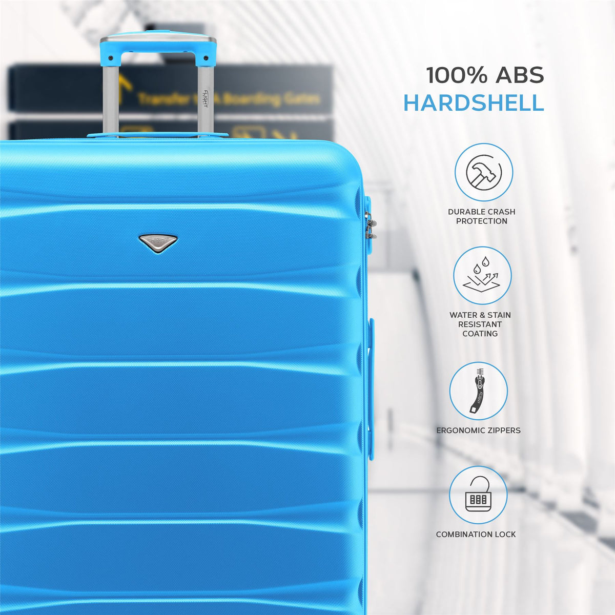 Set Of 3 Hard Shell Suitcase Cabin & Check In Cases With Tsa Lock - Overhead Cabin With Medium & Large Check-in Bag | Set of 3 | Turquoise