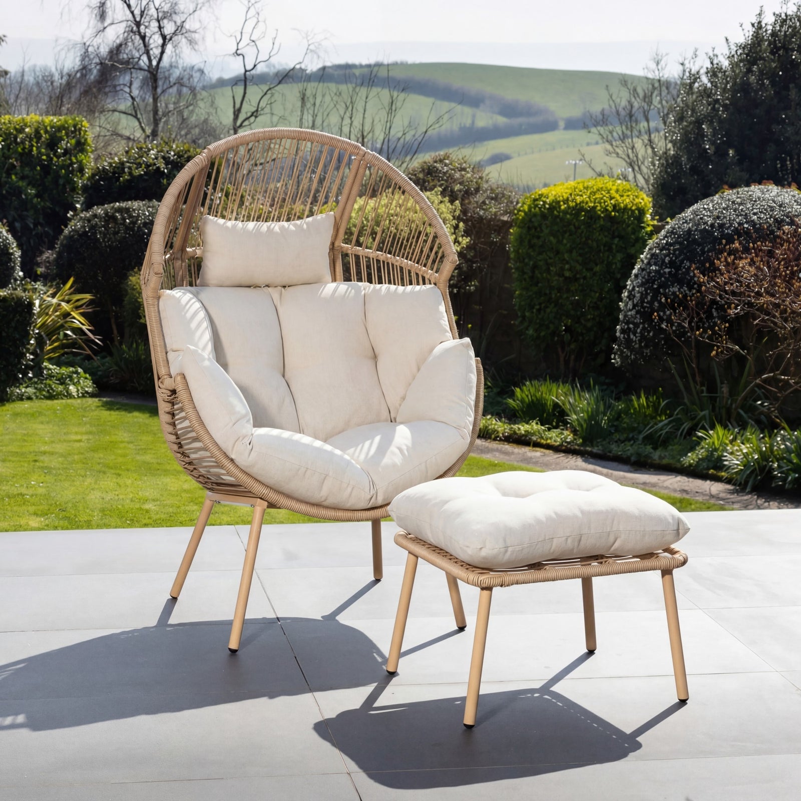 Nestara Standing Egg Chair And Stool | One Size | Cream