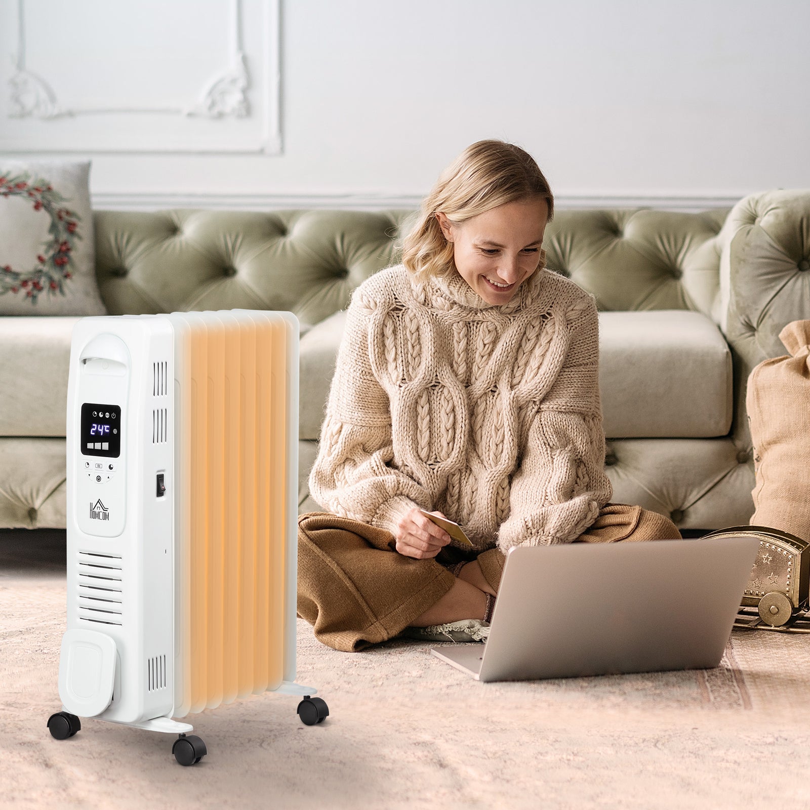 Oil Filled Radiator Electric Heater 3 Heat Settings Remote | One Size | White
