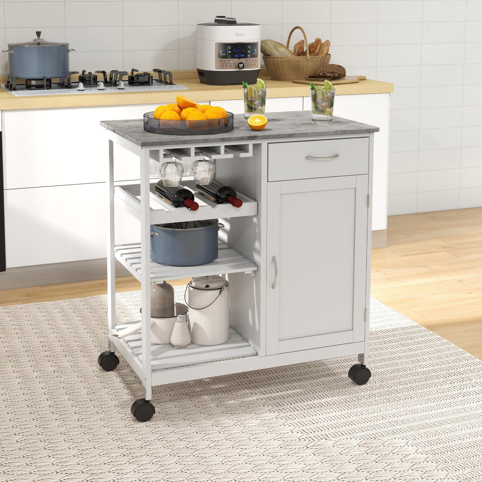 Compact Trolley With Wine Rack, Cabinet