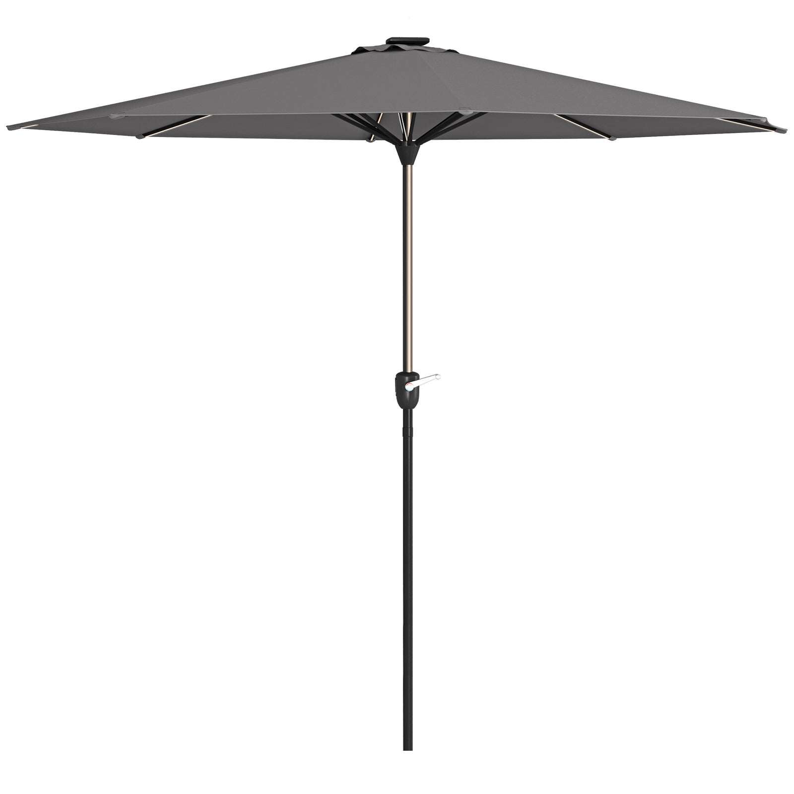 2.65m Parasol W/ Solar Led Lights & Crank Handle | Charcoal Gray