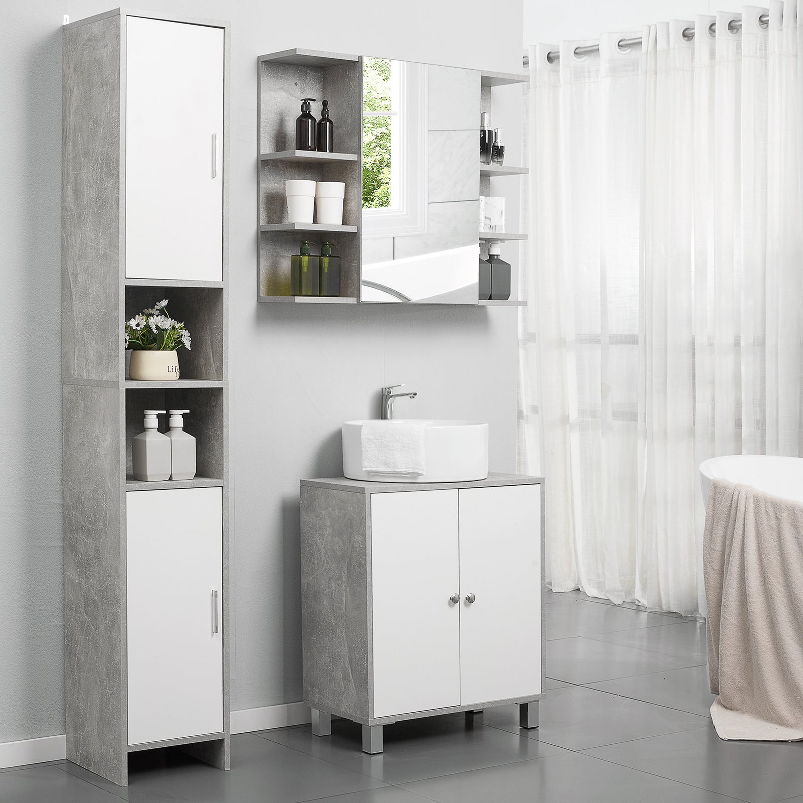 Bathroom Cabinet Cupboard Shelving Storage Unit W/ Doors
