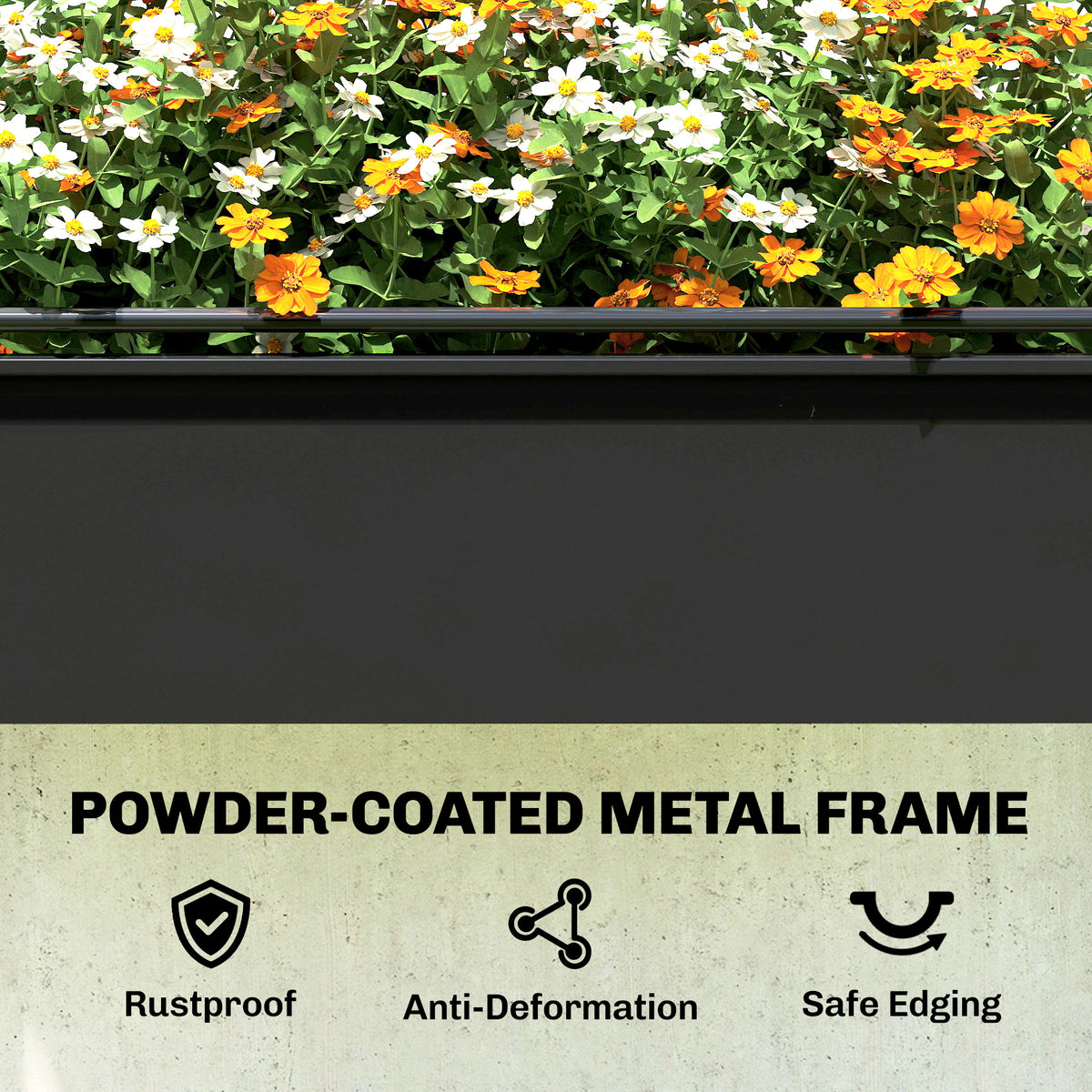 Outsunny Metal Raised Planter With Flip-up Greenhouse, Drainage Hole, Black