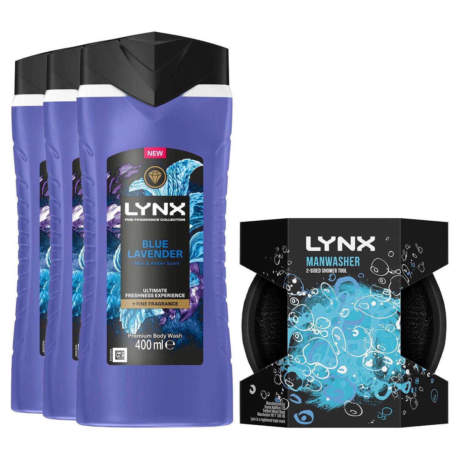 Blue Lavender Body Wash 3x 400ml With 2-sided Manwasher Shower Tool For Men | Set-of-3