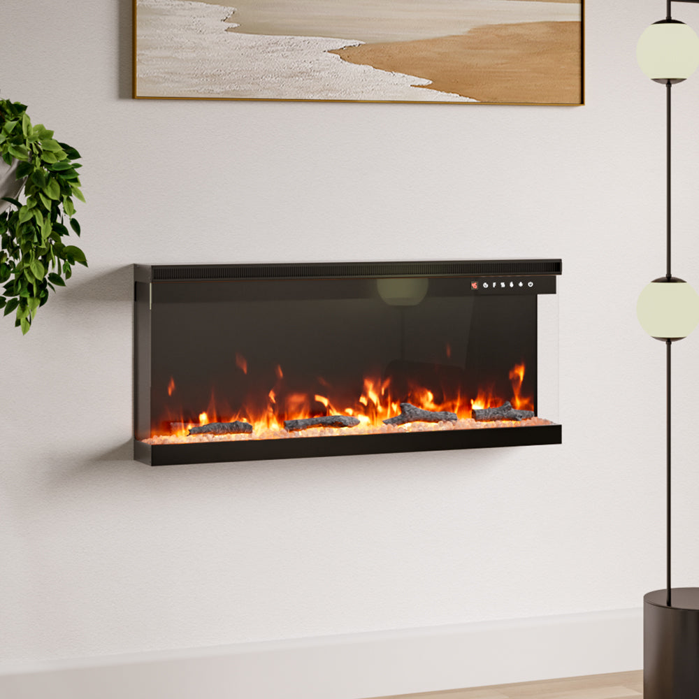 40-inch 3-sided Electric Fireplace Recessed & Freestanding Heater With Adjustable Flame, Remote Control, Timer & 12 Flame Colors
