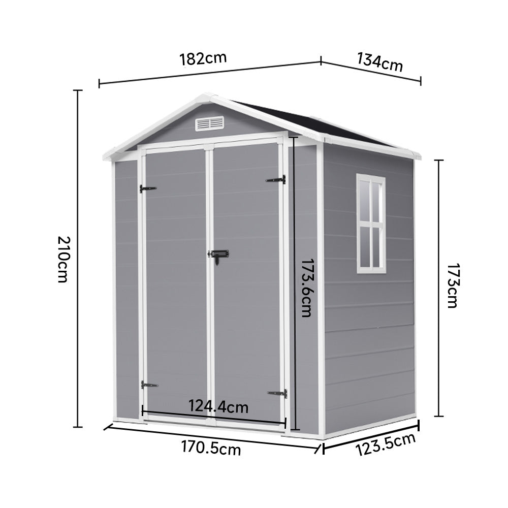 6x4.4ft Outdoor Plastic Garden Storage Shed With Lockable Double Doors & Floor Tool Shed