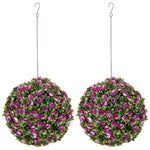 Set Of 2 Artificial Plant Topiary Rose Balls, Faux Plants | Purple