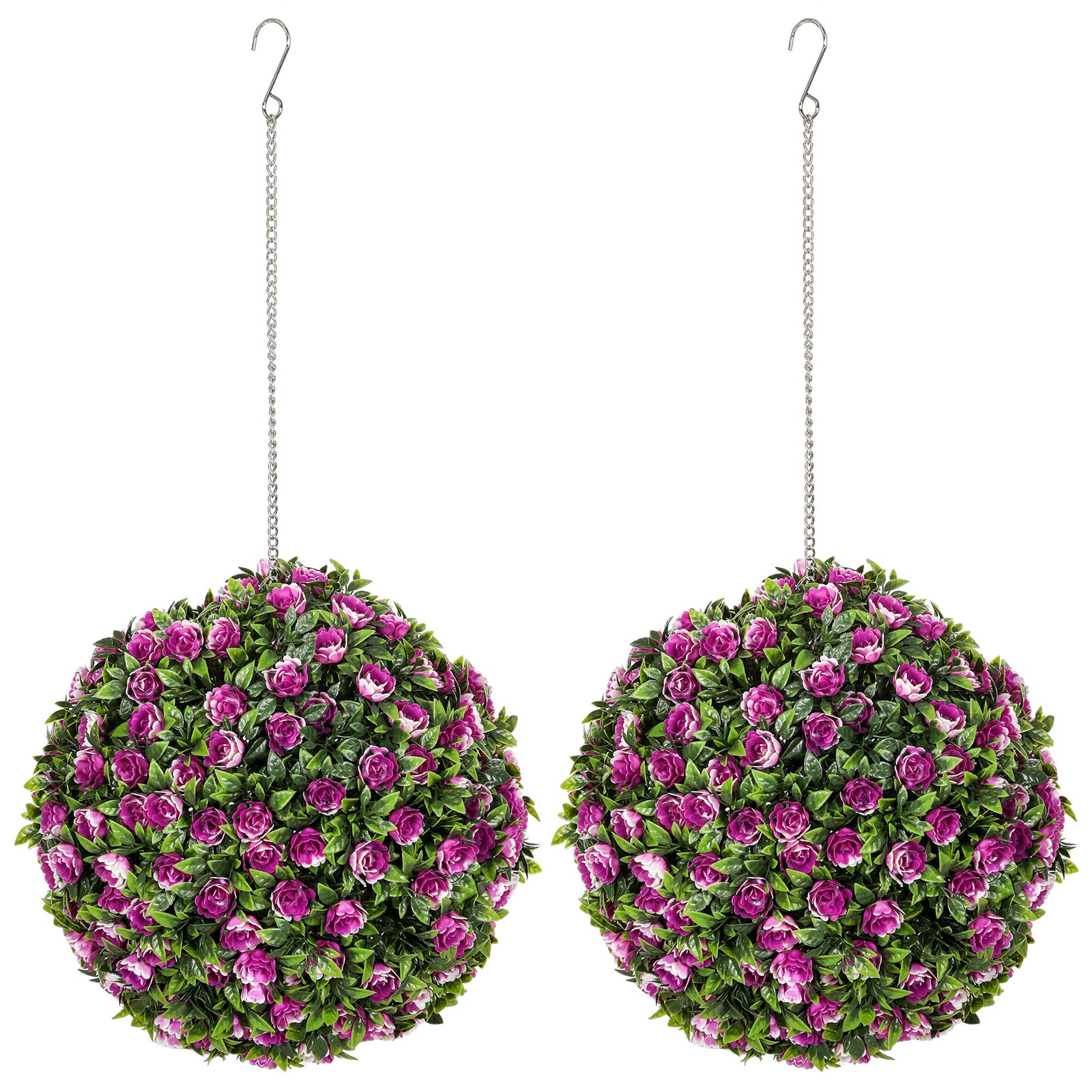 Set Of 2 Artificial Plant Topiary Rose Balls, Faux Plants | Purple