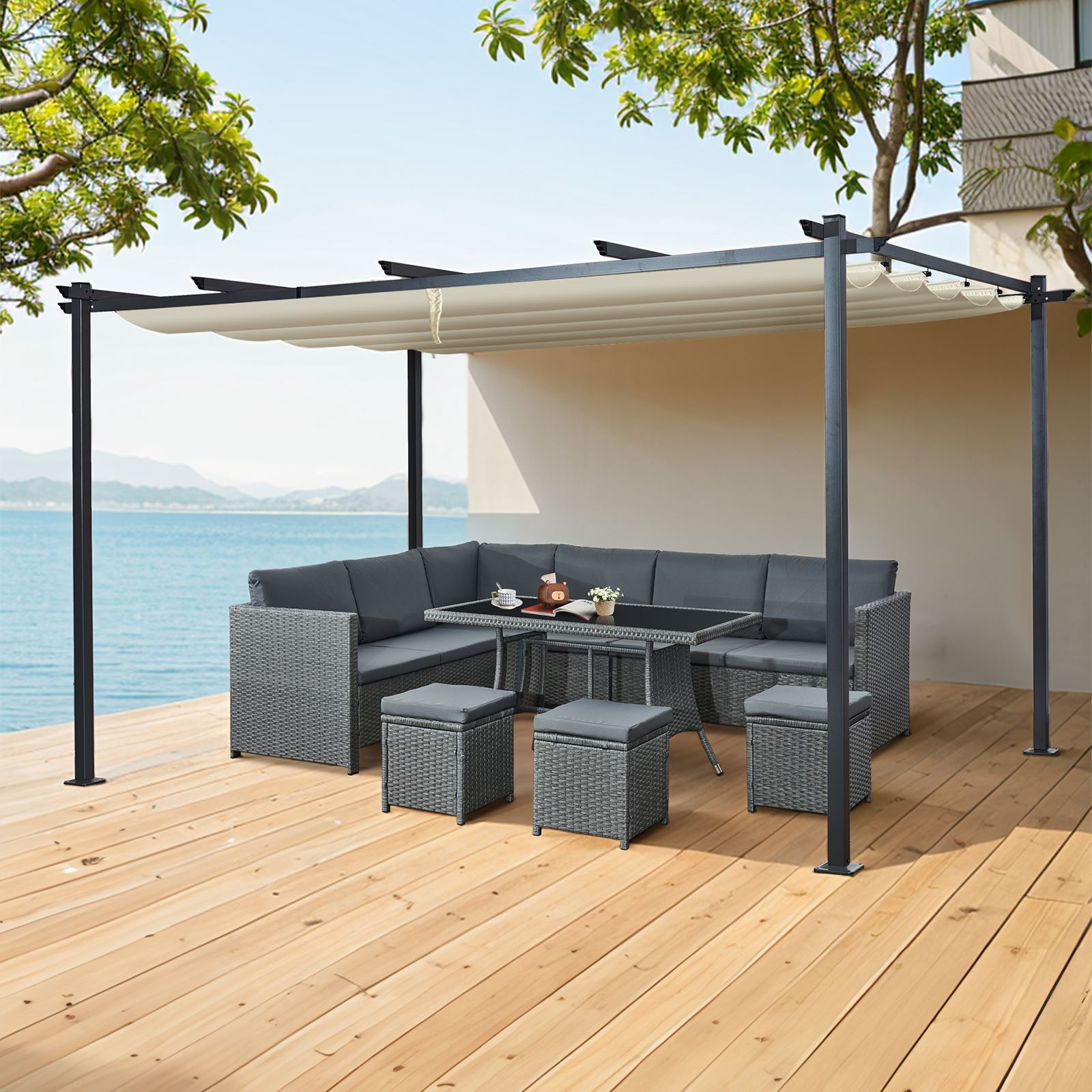 Acorn 4m X 3m Rectangular Pergola In Creamy White | 4m x 3m | Creamy White