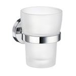 Frosted Glass Tumbler With Chrome Bathroom Wall Mount Holder | Polished Chrome