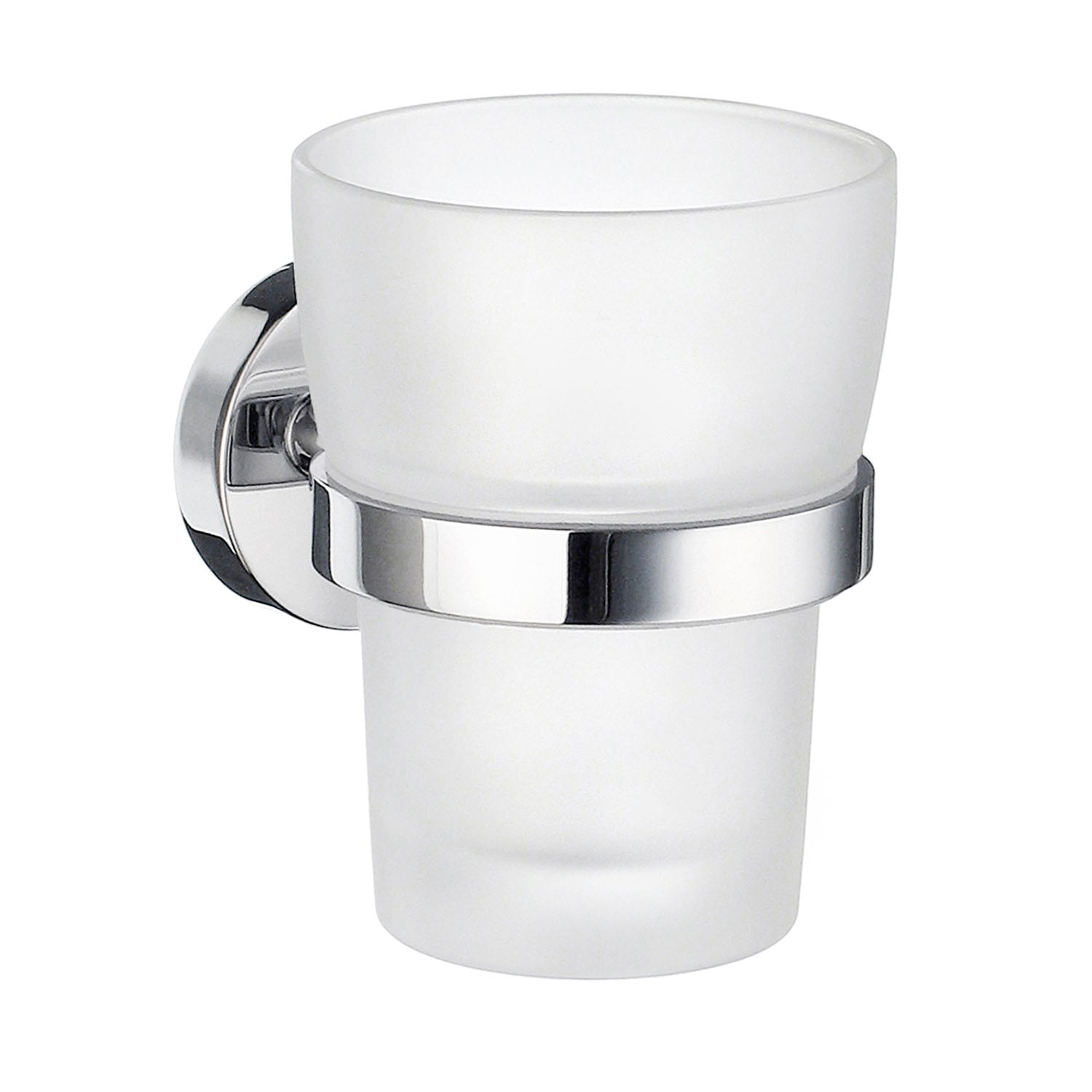 Frosted Glass Tumbler With Chrome Bathroom Wall Mount Holder | Polished Chrome