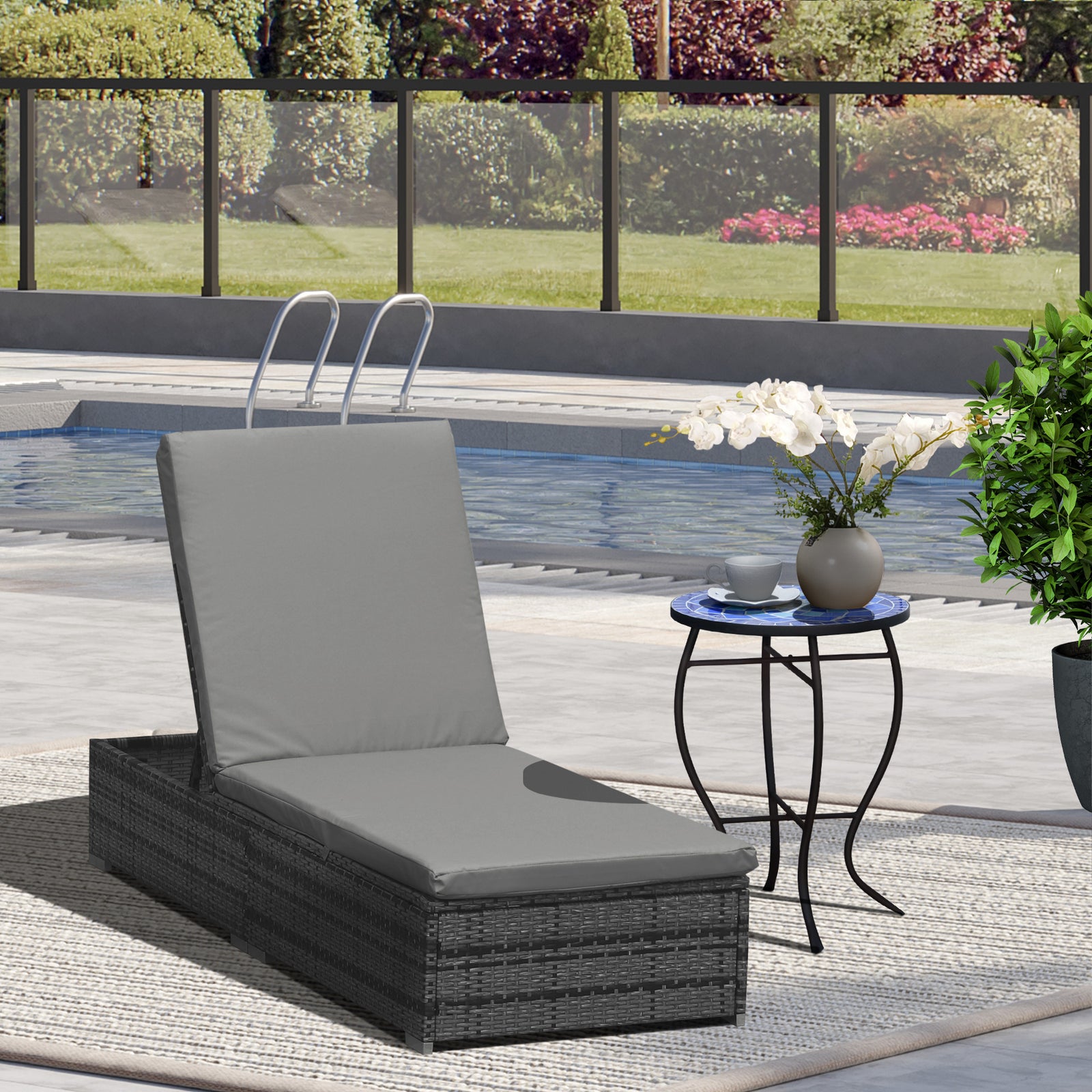 Garden Sun Lounger Rattan Recliner Lounger Chair | Gray