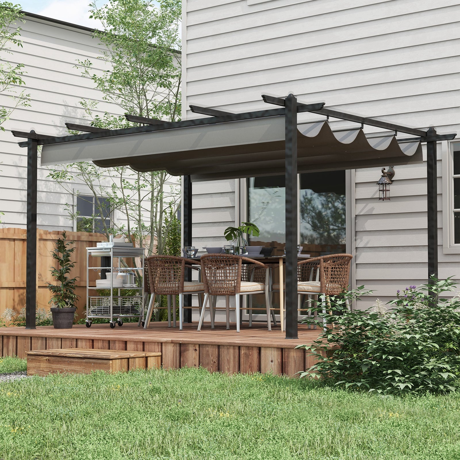 4 X 3(m) Aluminium Pergola Gazebo Garden Shelter W/ Roof | Grey