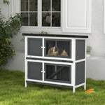 Double Decker Rabbit Hutch Bunny Cage Pet House Outdoor W/ Tray | Gray