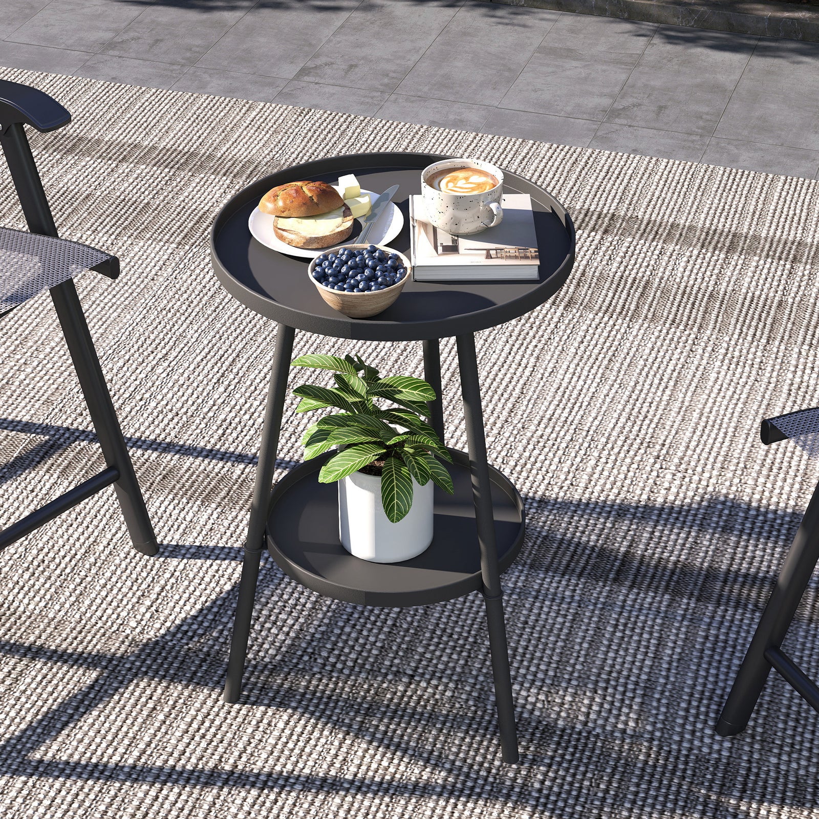 Round Garden Table, 2-tier Metal Patio Table Coffee Table