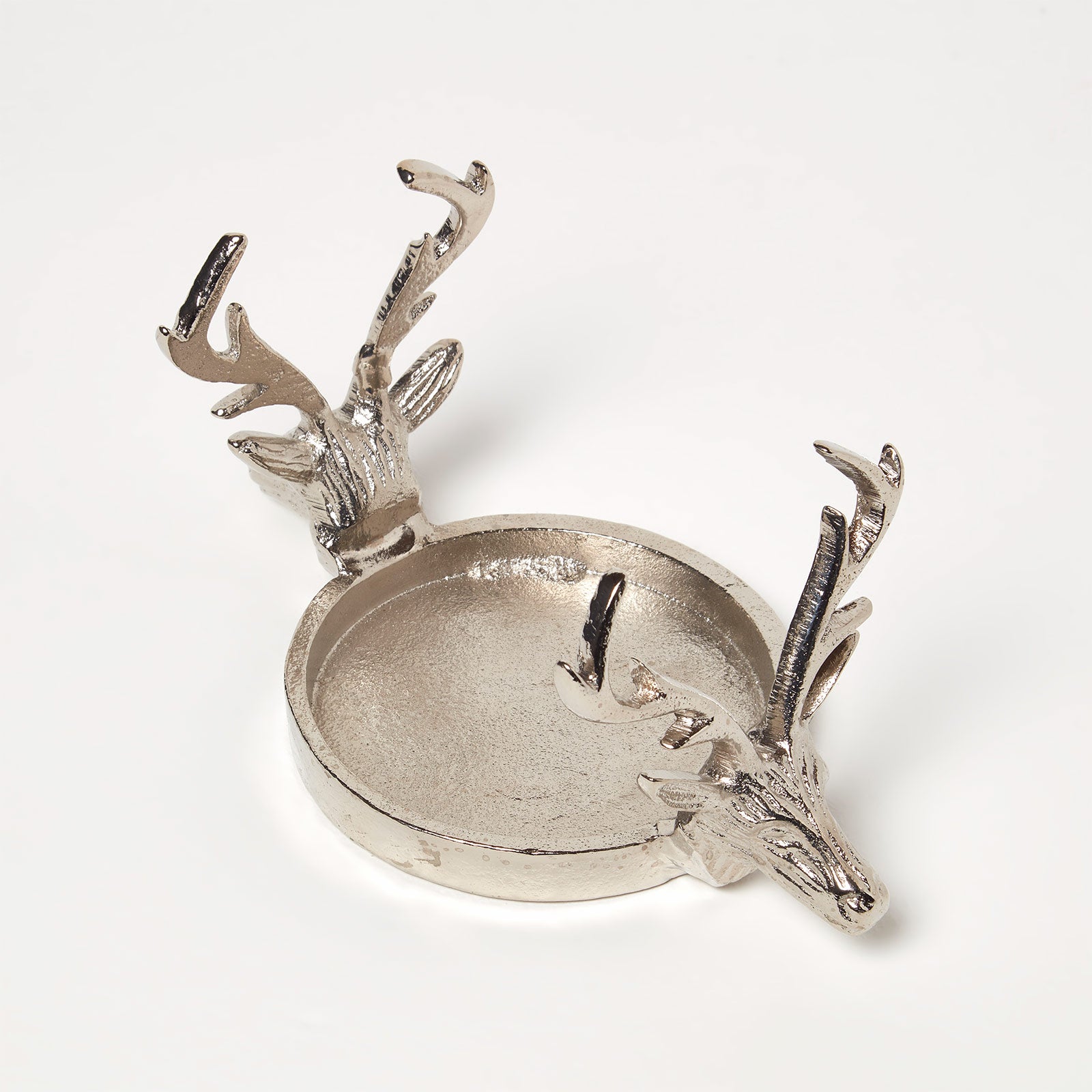 HOMESCAPES Silver Reindeer Double Candle Holder