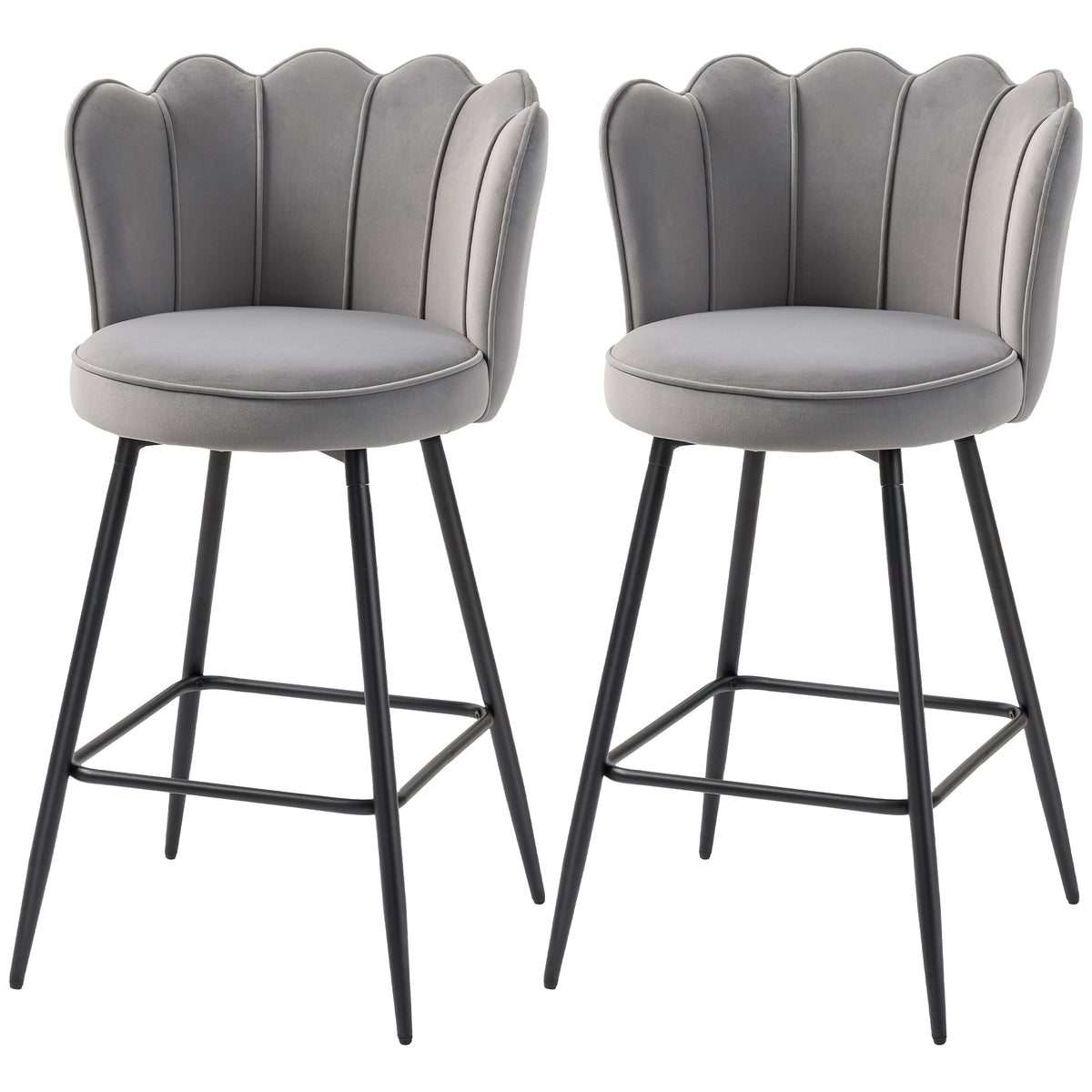 Barstool With Petal Backrest For Kitchen Island | Set of 2 | Grey