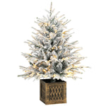 HOMCOM 90 Cm Prelit Flocked Table Christmas Tree, Base Stand, Green White
