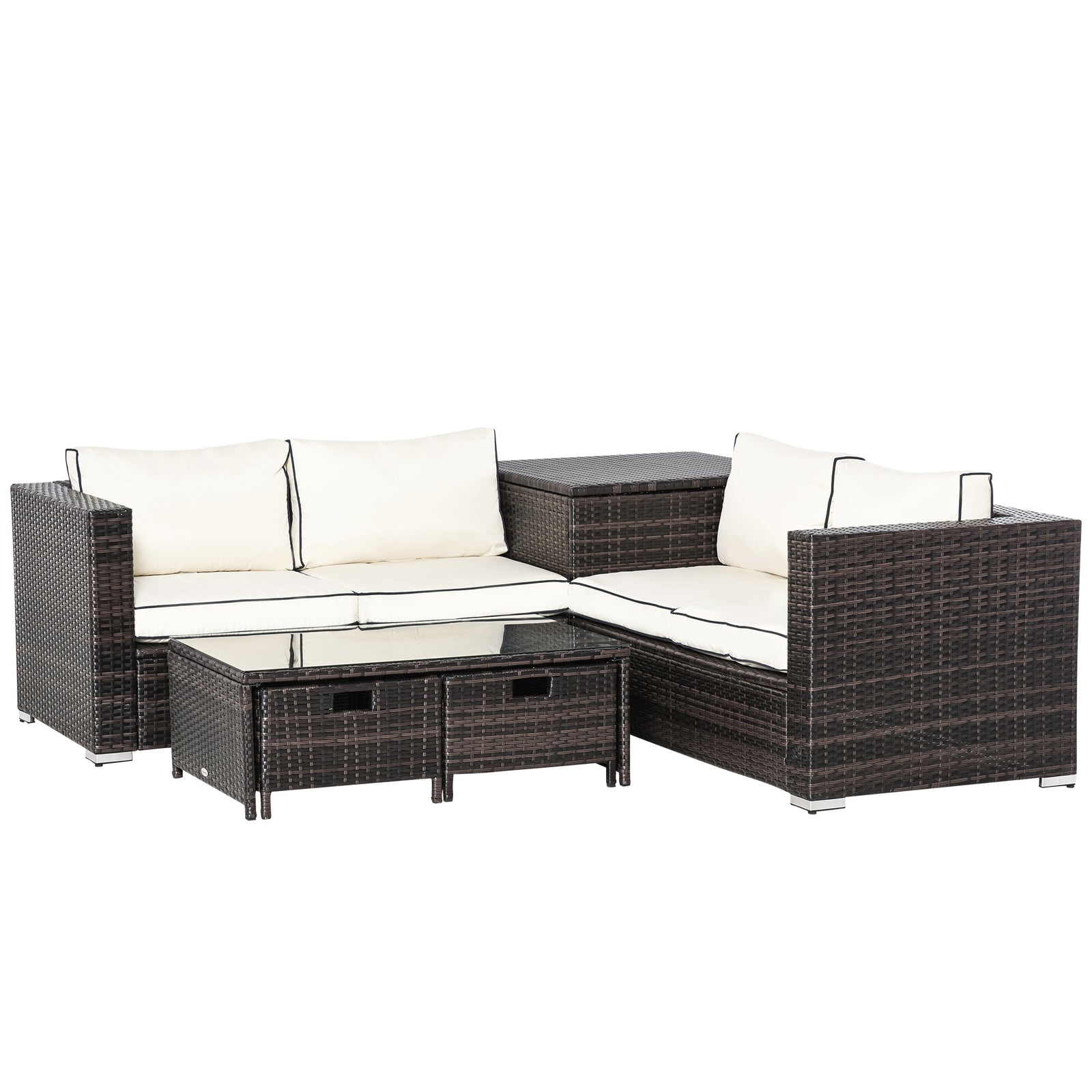 Outsunny 4pcs Rattan Garden Furniture, Patio Sofa Storage & Table Set