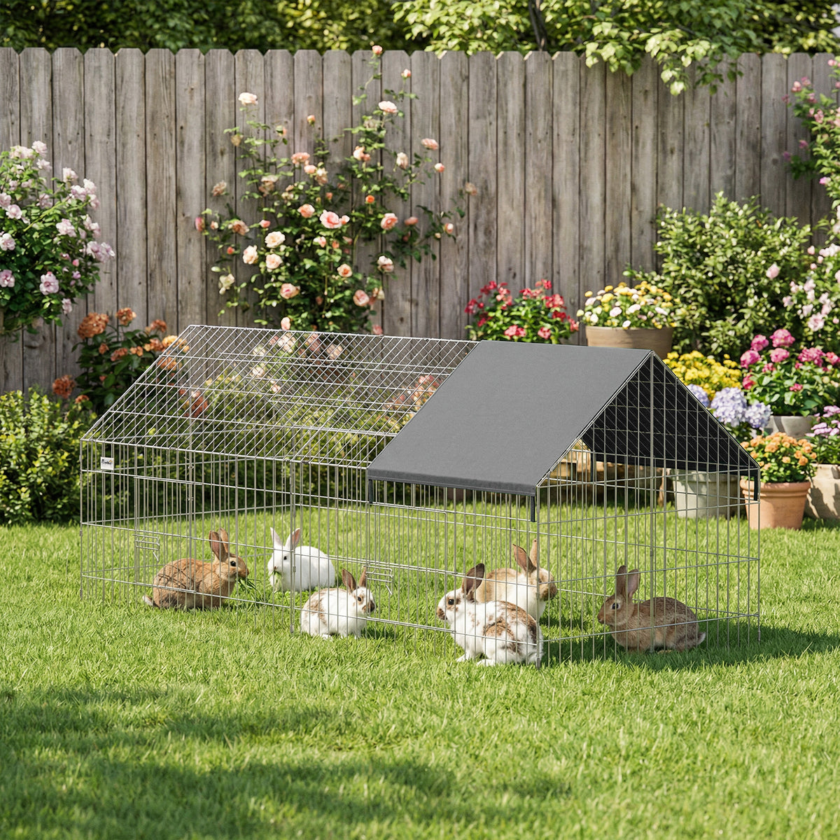 PawHut Rabbit Run, Pet Playpen With Protective Cover, 180 X 75 X 75 Cm, Black