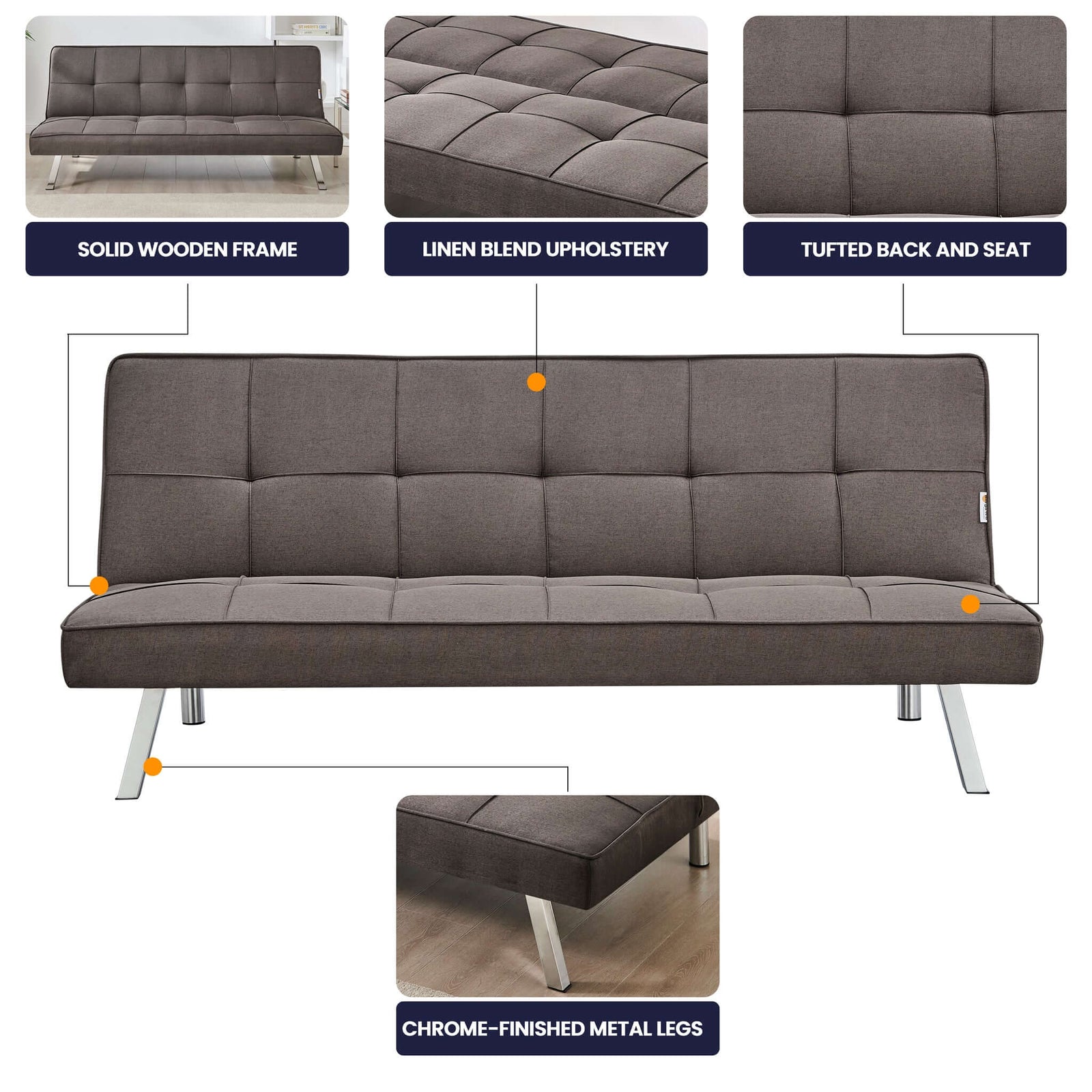 Click Clack Linen Blend Sofa Bed - 3 Seater | Brown