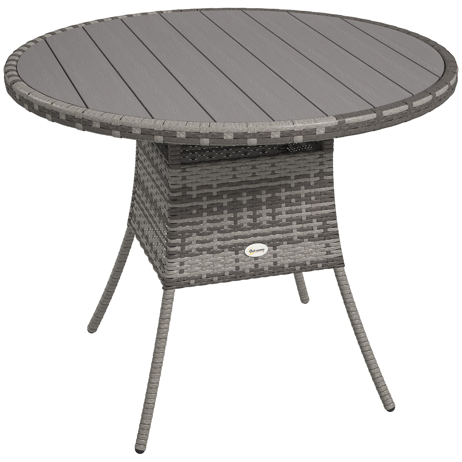 Outdoor Pe Rattan Dining Table W/ Wood-plastic Composite Top