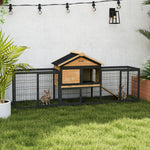 Wooden Rabbit Hutch Outdoor, Guinea Pig Hutch With Steel Run, Removable Tray