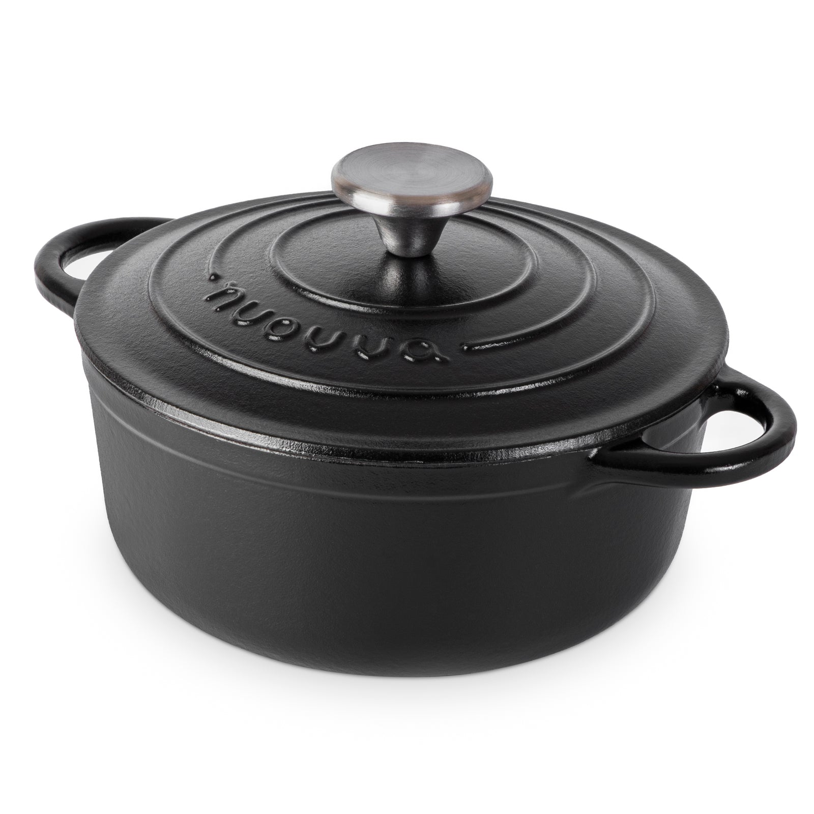 Cast Iron Dutch Oven Casserole Pot With Lid - 20cm (2l)  | Black
