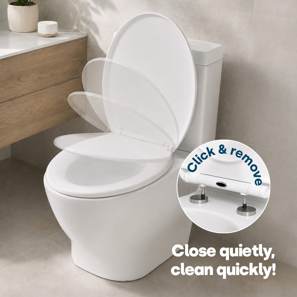 Livivo Soft Close Toilet Seat - Oval White With Quick Release Button For Easy Cleaning