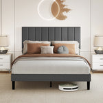 Upholstered Linen Bed Frame With Foam Headboard | King | Dark Grey