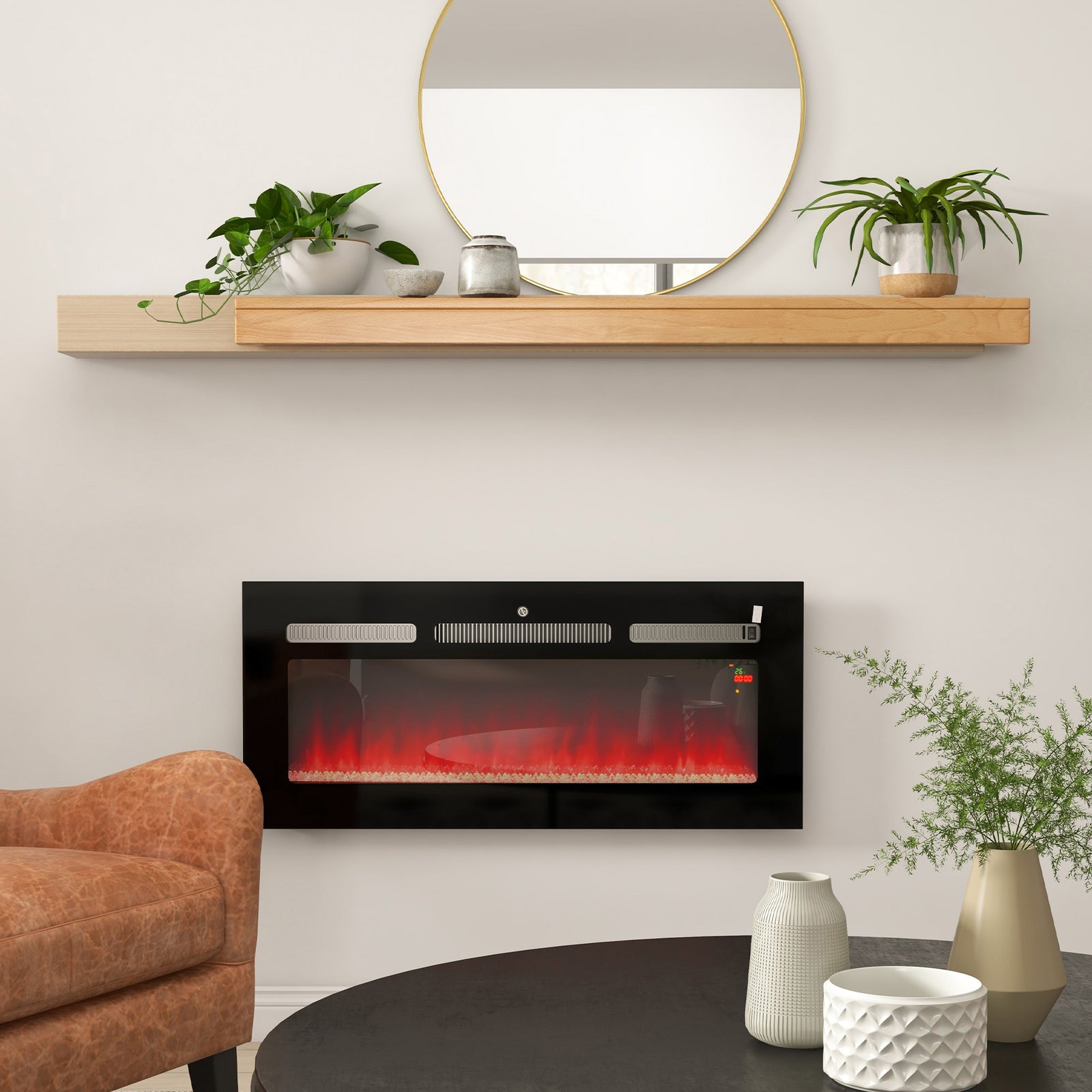 102/127cm Electric Fireplace Recessed Wall Mounted Black | Medium | Black