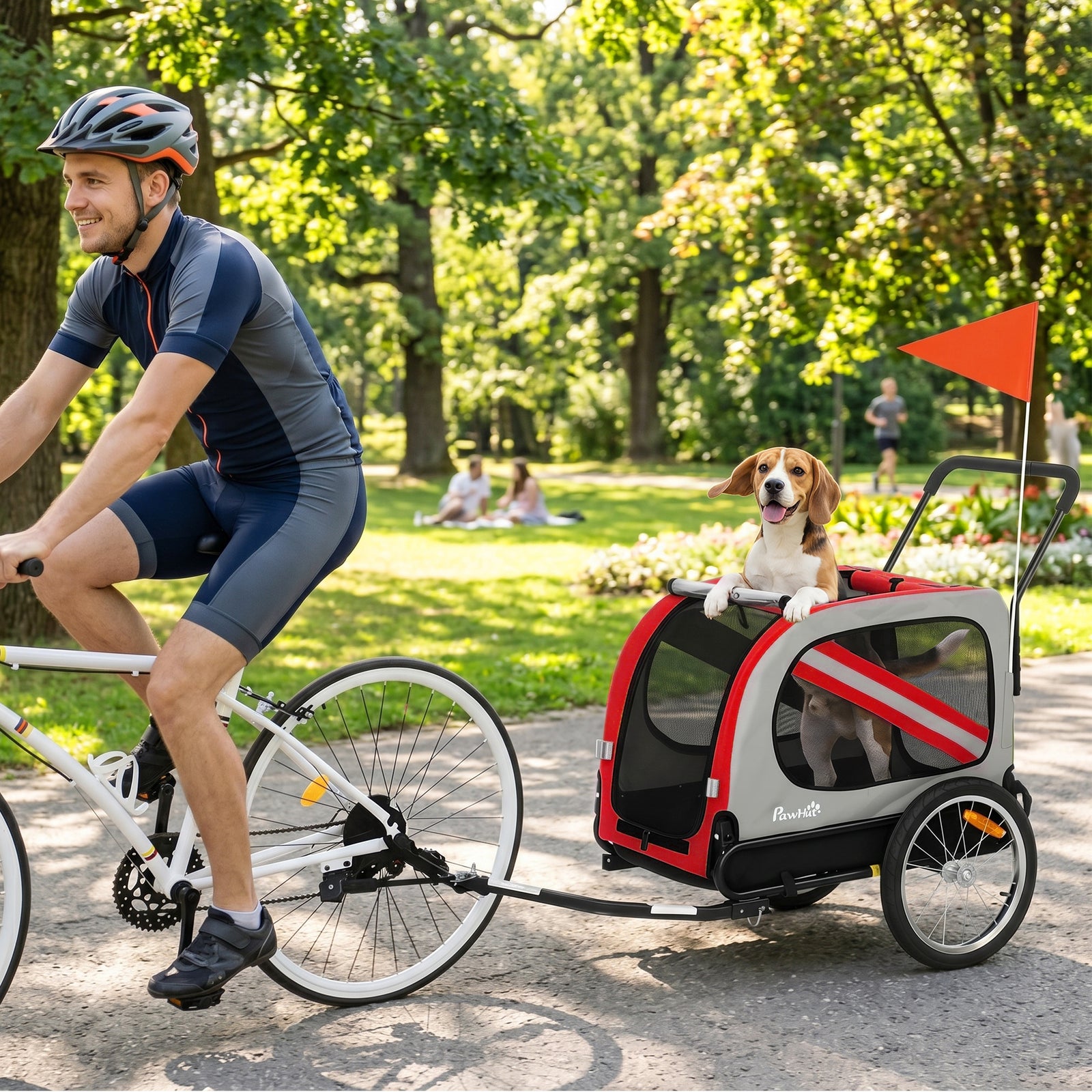 2-in-1 Dog Bike Trailer Stroller With Reflector Flag | Red