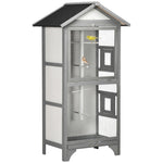 Wooden Bird Aviary, Outdoor Bird Cage For Finch, Canary W/ Tray - Grey
