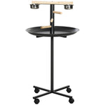 Pawhut Metal Bird Table Play Stand, Bird Feeder Station With Wheels Feeding Bowl