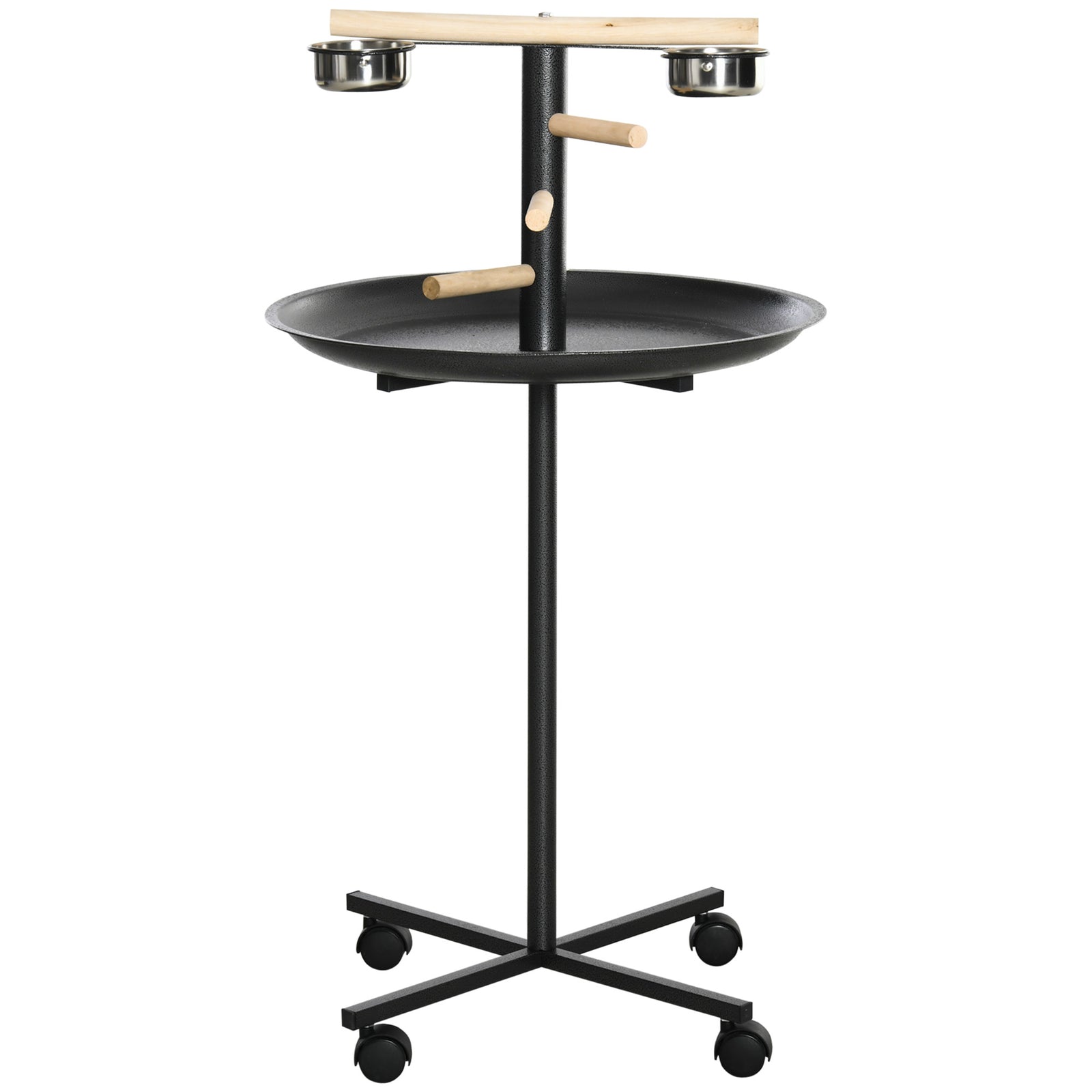 Pawhut Metal Bird Table Play Stand, Bird Feeder Station With Wheels Feeding Bowl
