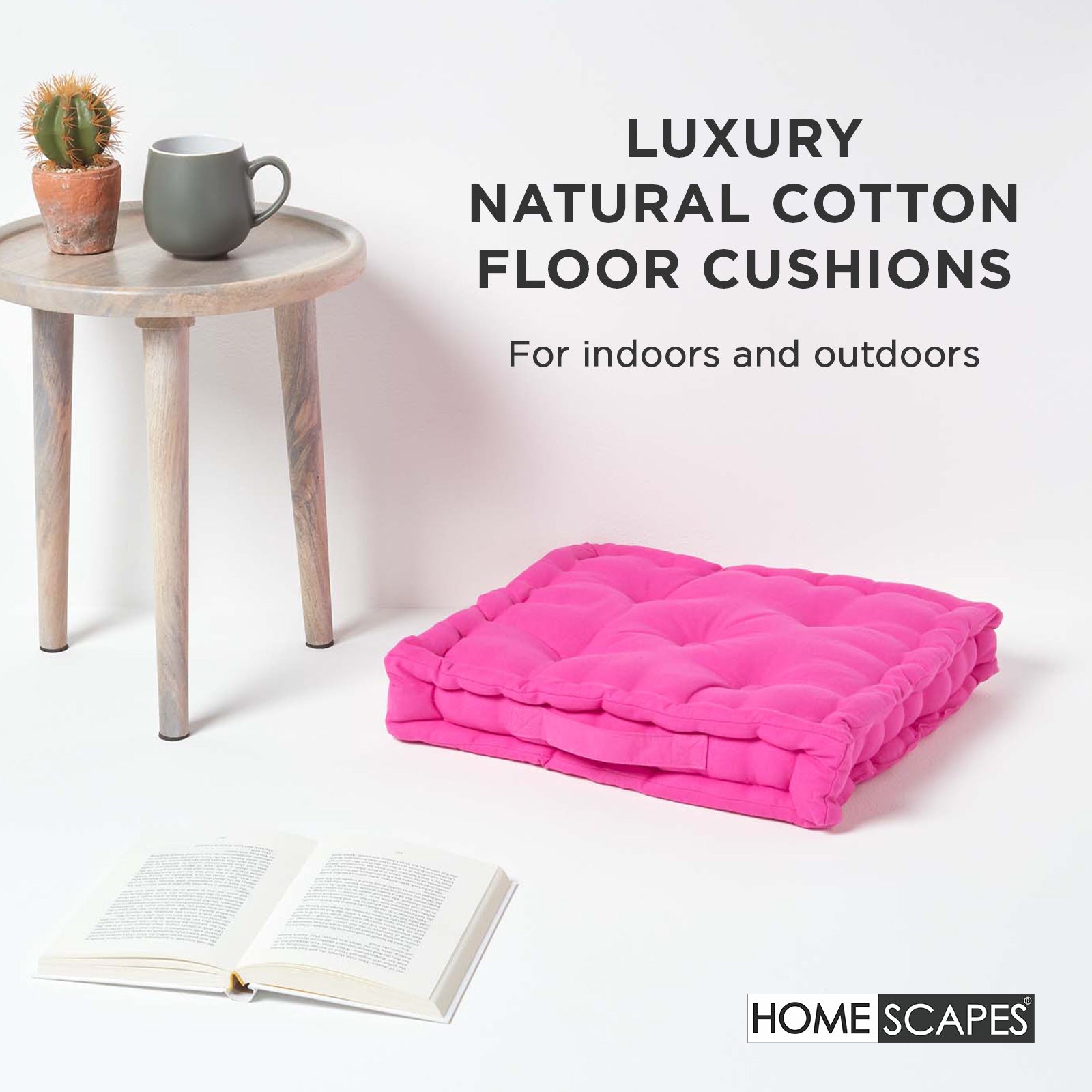Cotton Plain Floor Cushion | 40cm x 40cm | Hot Pink