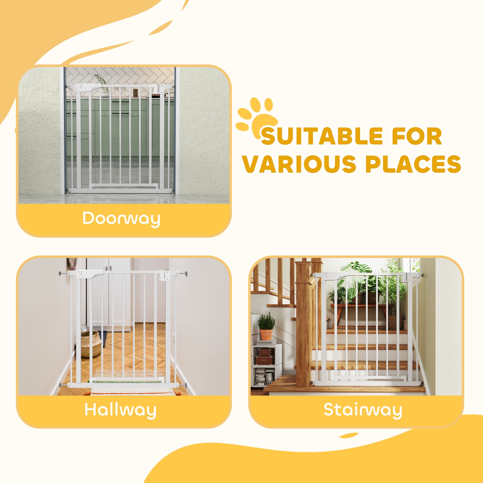 PawHut Pet Safety Gate, 76-81cm Wide Baby Stair Gate With Auto-close