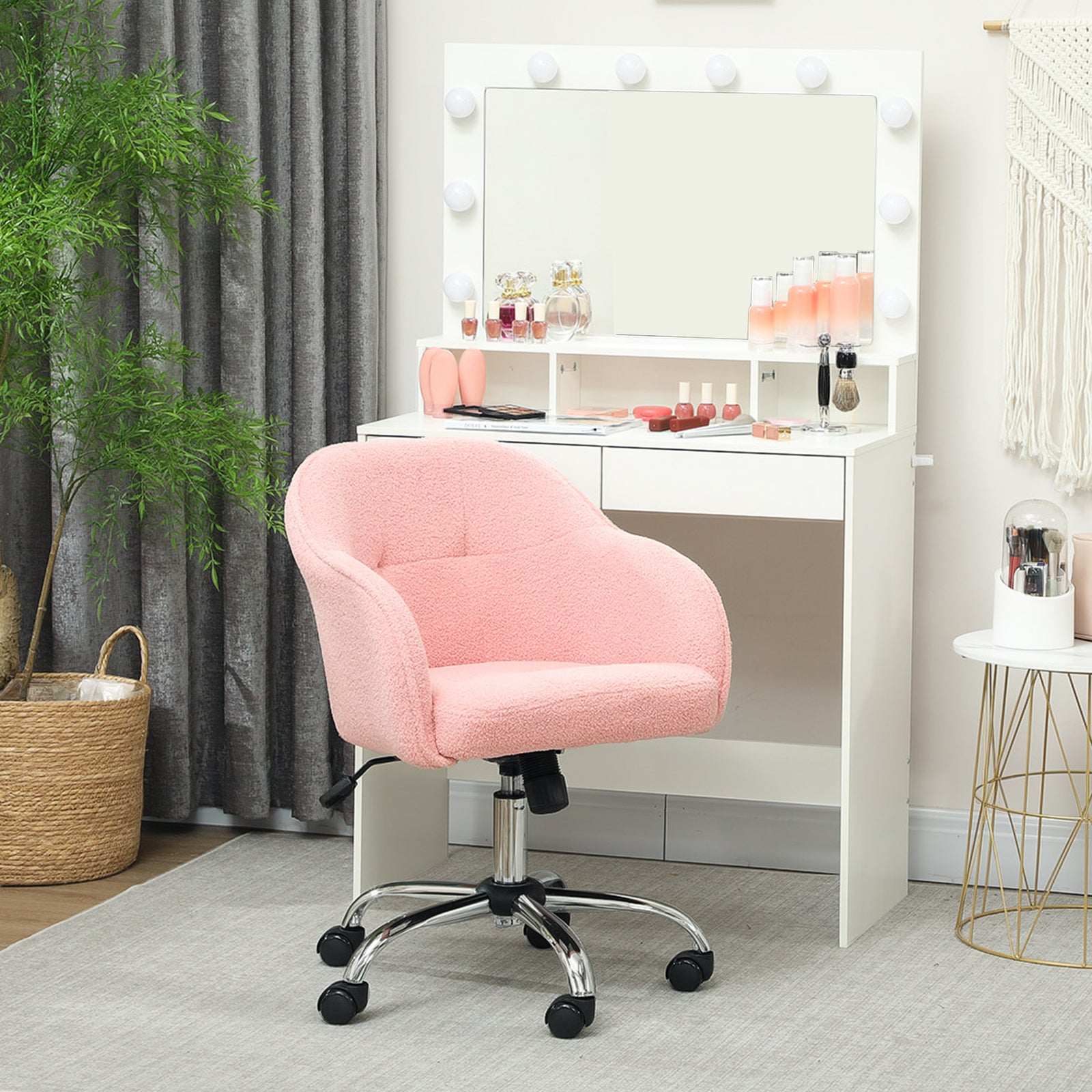 Vanity Chair For Desk, Wheels | Pink