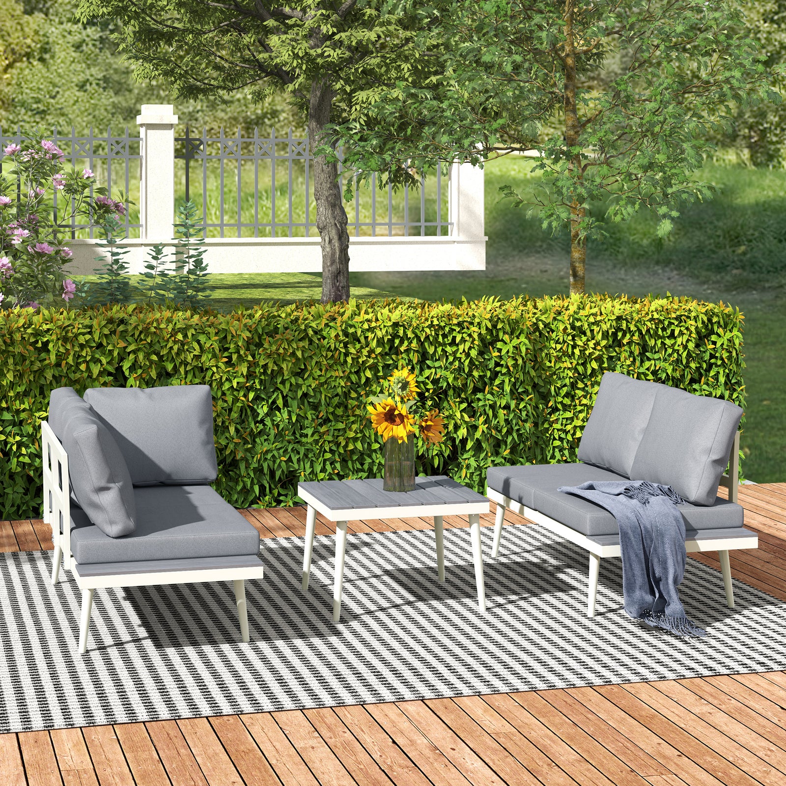 3 Piece Garden Furniture Set With 5-level Adjustable Lounger