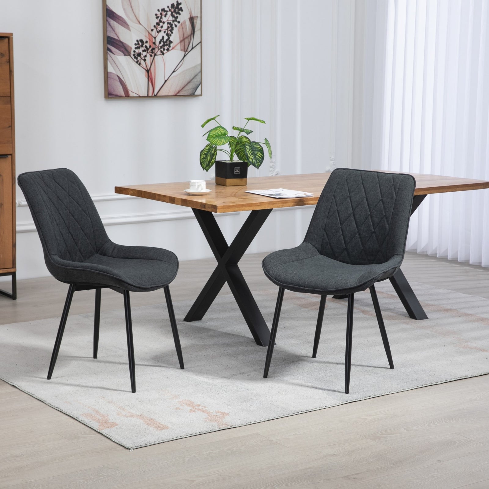 Set Of 2 Bovino Fabric Dining Chairs | Black